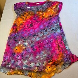 Valentine Abstract Batik Print Shift Dress Pink Orange Purple Art To Wear